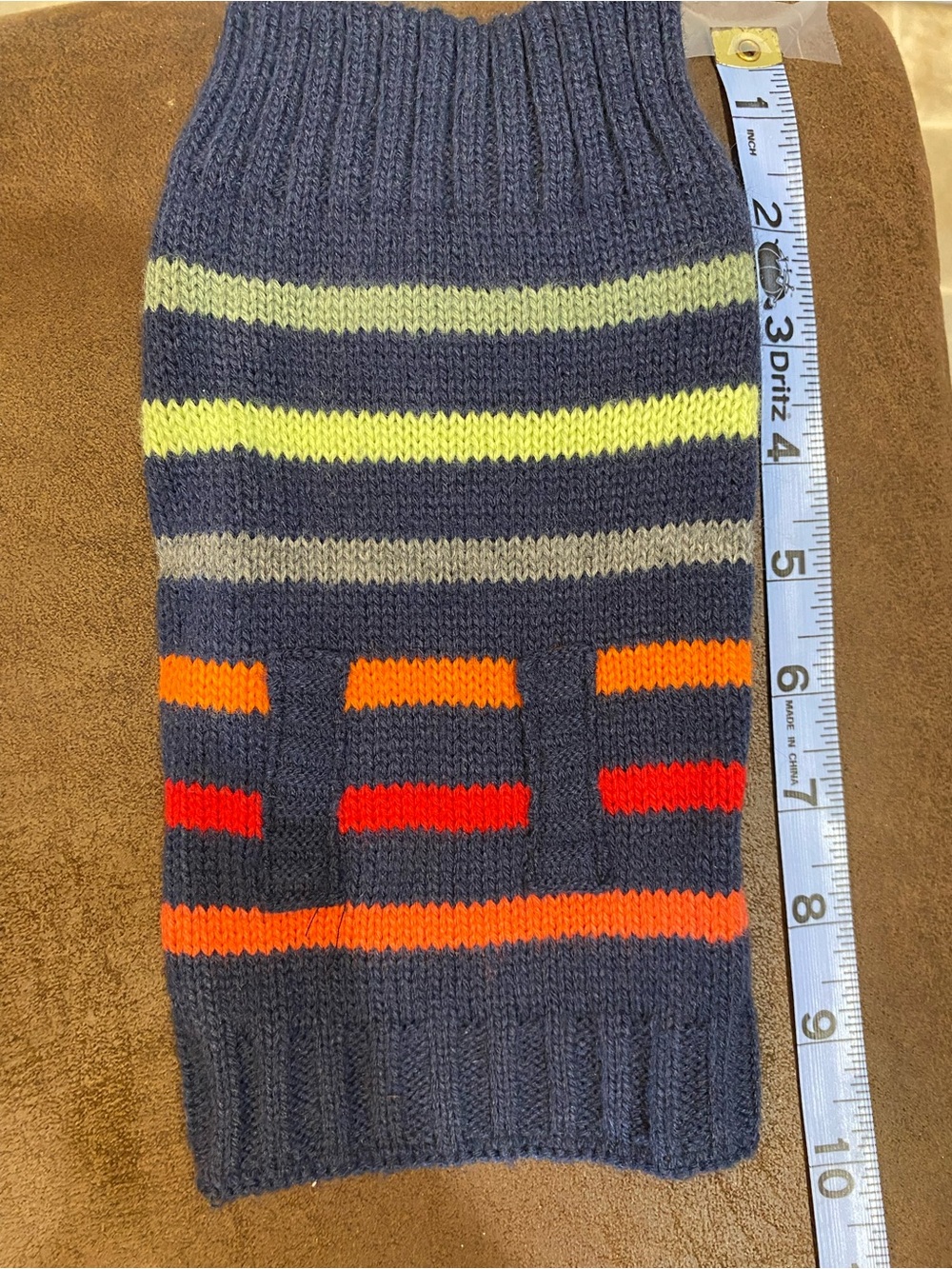 Navy Striped Knit Dog Sweater with Neon Accents